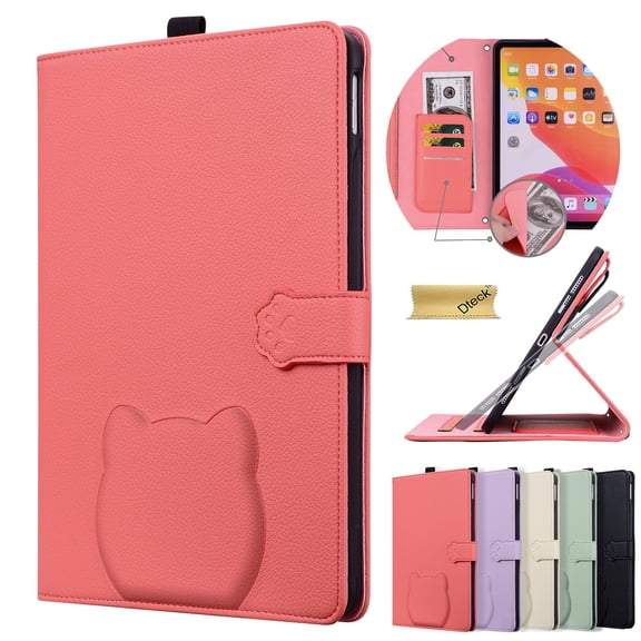 Dteck Case for iPad Pro 13 Inch Case M4 (2024), PU Leather Folio Stand Protective Cover with Card Slots, Multi-Angle Viewing, Auto Wake/Sleep,Red
