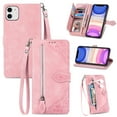 thumbnail image 1 of Dteck Case for iPhone 11,Magnetic Leather 7 Card Slots Zipper Wallet Case Shockproof Rubber Kickstand Cover with Wrist Strap, Pink, 1 of 7