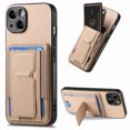 thumbnail image 1 of Dteck Case for iPhone 11,Shockproof Carbon Fibre Pattern Leather Case Card Slots Wallet Folding Bracket Stand Cover for iPhone 11,Khaki, 1 of 7