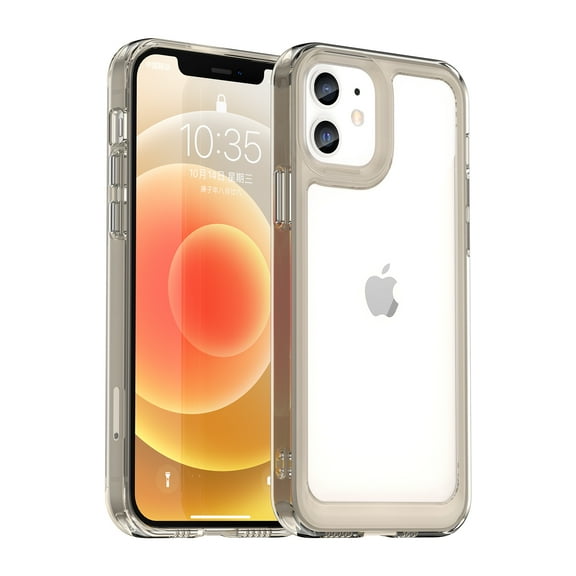 Dteck Case for iPhone 12, 6.1 inch, Shockproof Rubber Soft TPU Bumper Heavy Duty Acrylic Clear Hard Phone Case Cover, Gray