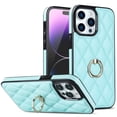 thumbnail image 1 of Dteck Case for iPhone 12 Pro 6.1-inch,Shockproof Leather Grid Case 360°Rotatable Ring Holder Kickstand Hybrid Rubber Cover,Mint, 1 of 8