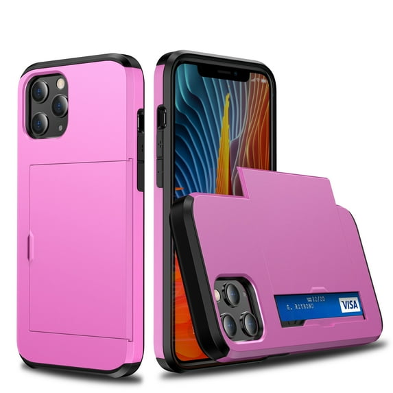 Dteck Case for iPhone 12 Pro 6.1-inch,Shockproof Rubber Case Card Holder Hybrid Dual Layer PC iPhone 12 6.1" Back Phone Protective Cover,Pink