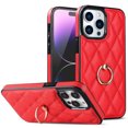 thumbnail image 1 of Dteck Case for iPhone 12 Pro Max 6.7-inch,Shockproof Leather Grid Case 360°Rotatable Ring Holder Kickstand Hybrid Rubber Cover,Red, 1 of 8