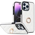 thumbnail image 1 of Dteck Case for iPhone 12 Pro Max 6.7-inch,Shockproof Leather Grid Case 360°Rotatable Ring Holder Kickstand Hybrid Rubber Cover,White, 1 of 8
