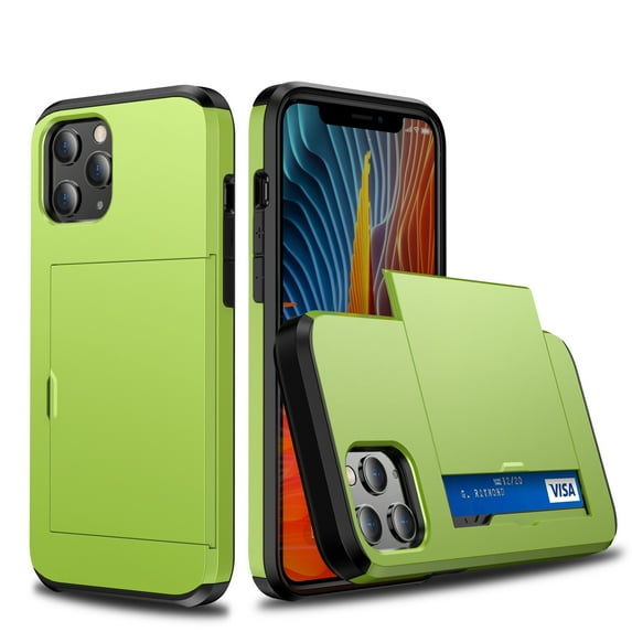 Dteck Case for iPhone 12 Pro Max 6.7-inch,Shockproof Rubber Case Card Holder Hybrid Dual Layer PC Hard Back Phone Protective Cover,Green