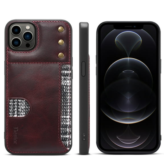 Dteck Case for iPhone 12 Pro Max ,Luxury Leather Card Slot Holder Case Shockproof Rubber Slim Lightweight Shell Cover for iPhone 12 Pro Max,Red