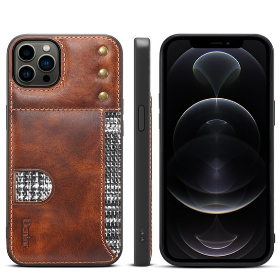 Dteck Case for iPhone 12 Pro,iPhone 12 Luxury Leather Card Slot Holder Case Shockproof Rubber Slim Lightweight Shell Cover for iPhone 12/12 Pro,Brown