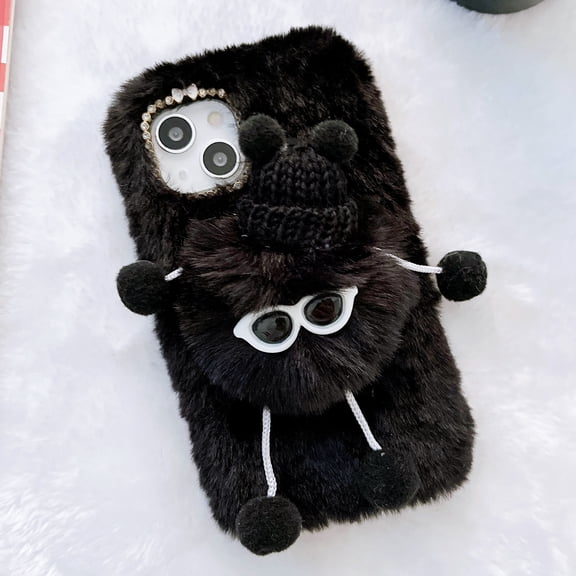 Dteck Case for iPhone 12 mini, Girly Faux Fur Case Fluffy Furry Shockproof Protective Phone Cover for Apple iPhone 12 mini,Black