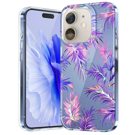 Dteck Case for iPhone 13 Case Clear with Design Slim Protective Soft TPU Bumper Embossed Pattern,Purple Leaf