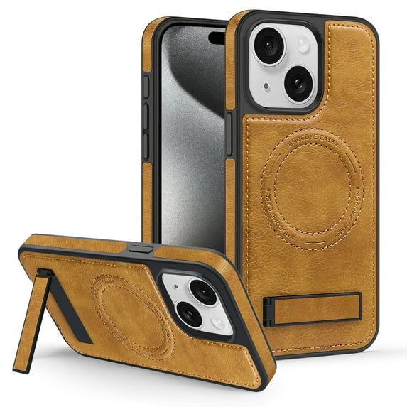 Dteck Case for iPhone 13,Magnetic Leather Case Built-in Invisible Stand Shockproof Rubber Kickstand Compatible with Mag Safe Cover,Brown