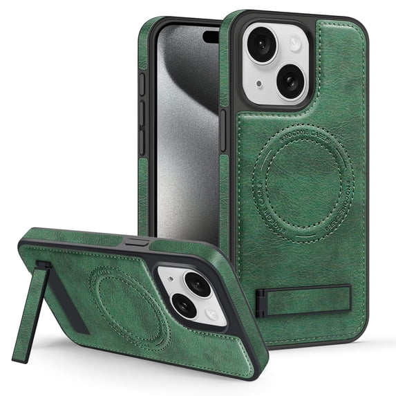 Dteck Case for iPhone 13,Magnetic Leather Case Built-in Invisible Stand Shockproof Rubber Kickstand Compatible with Mag Safe Cover,Darkgreen