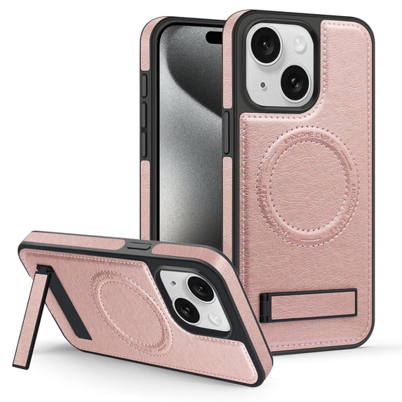 Dteck Case for iPhone 13,Magnetic Leather Case Built-in Invisible Stand Shockproof Rubber Kickstand Compatible with Mag Safe Cover,Rosegold