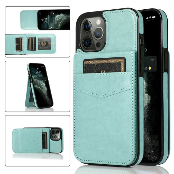 Dteck Case for iPhone 13 Pro Max 6.7-inch,Shockproof Card Holder Wallet Leather Hybrid Rubber Back Phone Kickstand Cover for iPhone 13 Pro Max,Mint