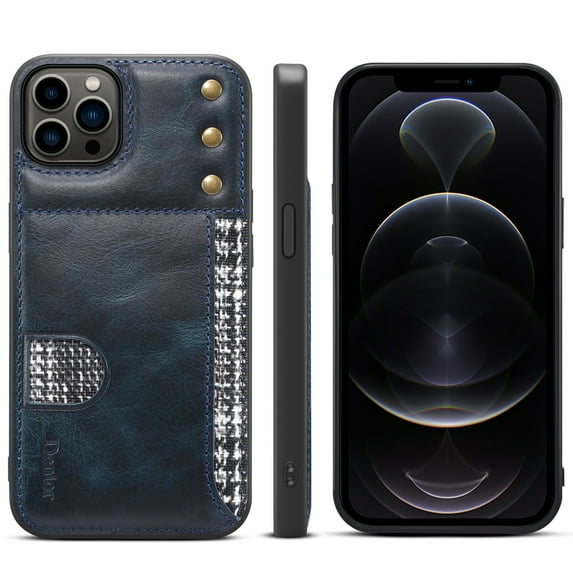 Dteck Case for iPhone 13 Pro Max,Luxury Leather Card Slot Holder Case Shockproof Rubber Slim Lightweight Shell Cover for iPhone 13 Pro Max,Blue