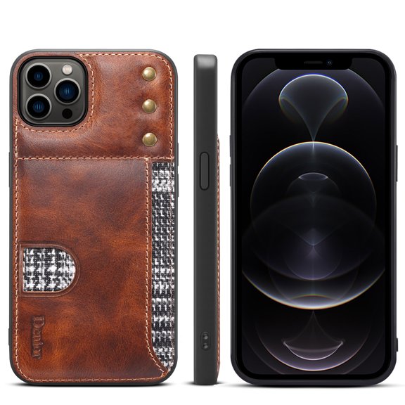 Dteck Case for iPhone 13 Pro Max,Luxury Leather Card Slot Holder Case Shockproof Rubber Slim Lightweight Shell Cover for iPhone 13 Pro Max,Brown