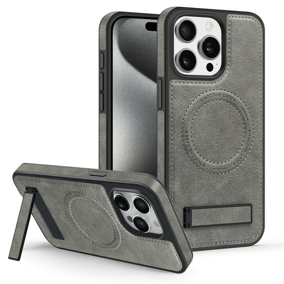 Dteck Case for iPhone 13 Pro Max,Magnetic Leather Case Built-in Invisible Stand Shockproof Rubber Kickstand Compatible with Mag Safe Cover,Gray