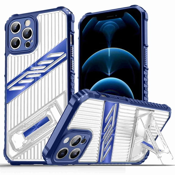 Dteck Case for iPhone 13 with Built-in Invisible Bracket, Shockproof Anti-Fall Hybrid Non-Slip PC + TPU Dual Layer Protective Cover, Navyblue