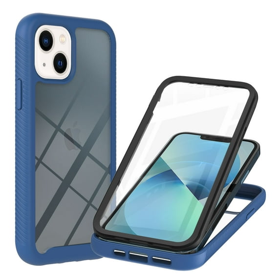 Dteck Case for iPhone 14 Plus 6.7 inch (2022 Release), Dual Layer Rugged Clear Bumper Case with Built-in Screen Protector,Blue