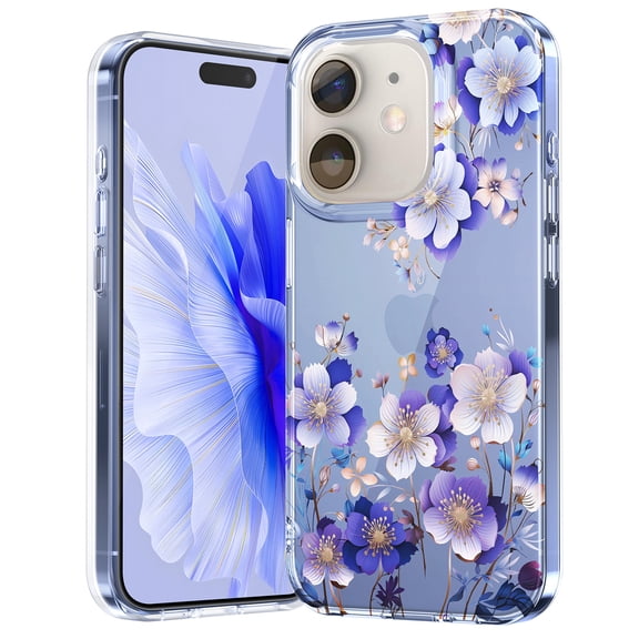 Dteck Case for iPhone 14 Plus Case Clear with Design Slim Protective Soft TPU Bumper Embossed Pattern,Purple Flower