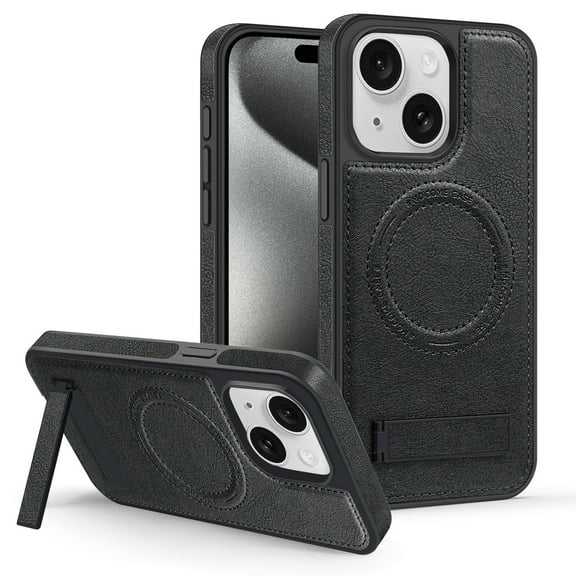 Dteck Case for iPhone 14 Plus,Magnetic Leather Case Built-in Invisible Stand Shockproof Rubber Kickstand Compatible with Mag Safe Cover,Black