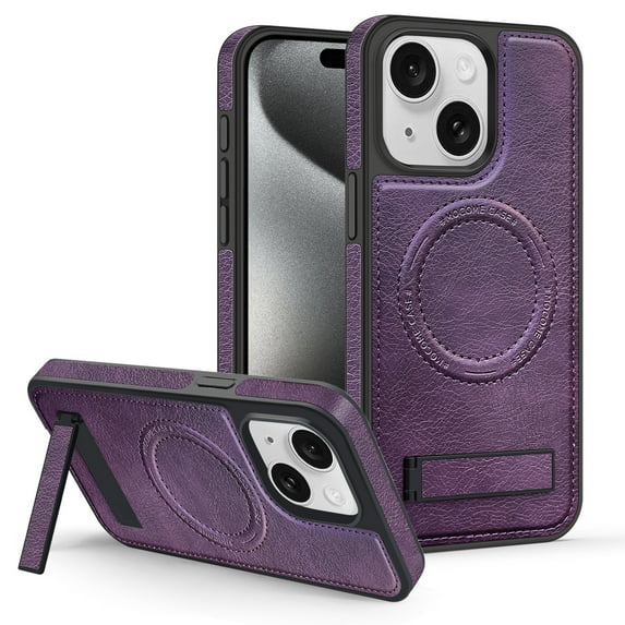 Dteck Case for iPhone 14 Plus,Magnetic Leather Case Built-in Invisible Stand Shockproof Rubber Kickstand Compatible with Mag Safe Cover,Darkpurple