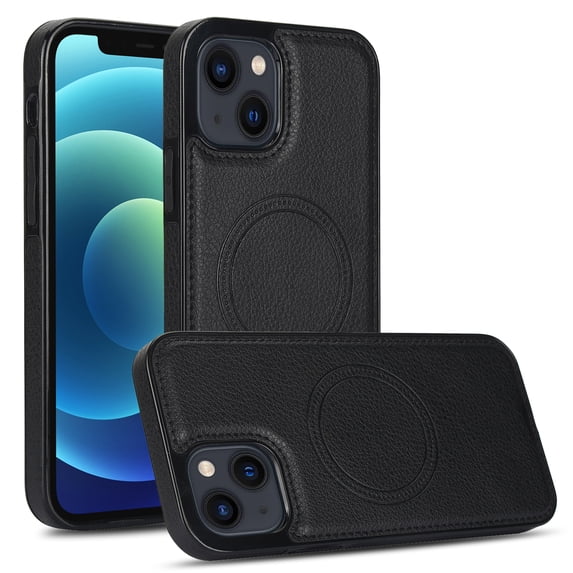 Dteck Case for iPhone 14 Plus,Magnetic Leather+Rubber Mag-Safe Case Shockproof Durable Business Slim Back Cover,Black