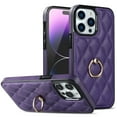 thumbnail image 1 of Dteck Case for iPhone 14 Pro 6.1-inch,Shockproof Leather Grid Case 360°Rotatable Ring Holder Kickstand Hybrid Rubber Cover,Purple, 1 of 8