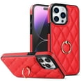 thumbnail image 1 of Dteck Case for iPhone 14 Pro 6.1-inch,Shockproof Leather Grid Case 360°Rotatable Ring Holder Kickstand Hybrid Rubber Cover,Red, 1 of 8