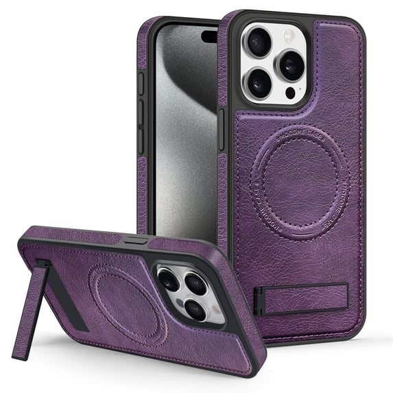 Dteck Case for iPhone 14 Pro Max,Magnetic Leather Case Built-in Invisible Stand Shockproof Rubber Kickstand Compatible with Mag Safe Cover,Darkpurple