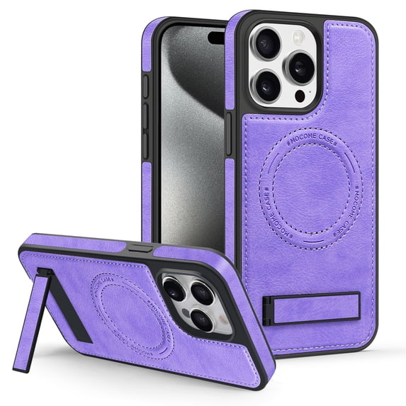 Dteck Case for iPhone 14 Pro Max,Magnetic Leather Case Built-in Invisible Stand Shockproof Rubber Kickstand Compatible with Mag Safe Cover,Purple