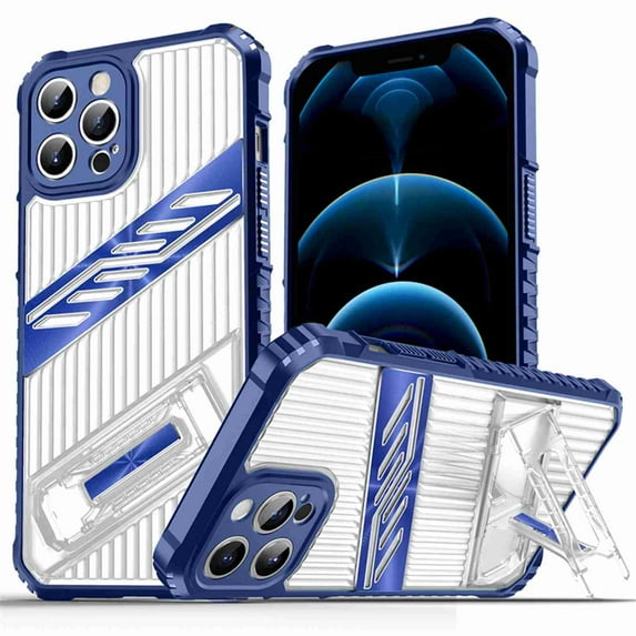 Dteck Case for iPhone 14 Pro Max with Built-in Invisible Bracket, Shockproof Anti-Fall Hybrid Non-Slip PC + TPU Dual Layer Protective Cover, Navyblue