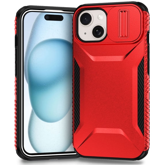 Dteck Case for iPhone 14,Shockproof TPU+PC Armor Case Slide Lens Protection Cover for iPhone 14,Red