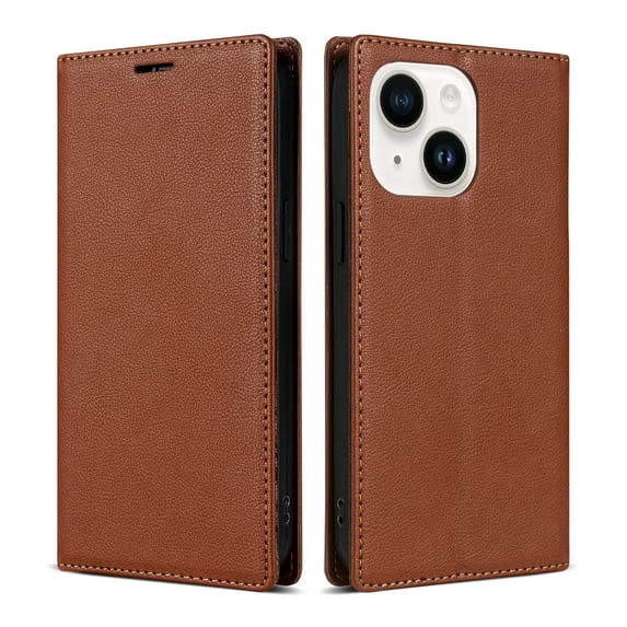 Dteck Case for iPhone 15, Business Style PU Leather Wallet Folio Case Magnetic Closure Kickstand Full Protection Case Compatible with iPhone 15,Brown