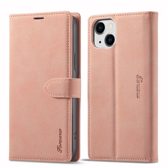 Dteck Case for iPhone 15 Pro,Magnetic Leather Card/Cash Slot Wallet Case Shockproof Rubber Kickstand Full Body Protective Cover, Rosegold