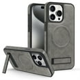 thumbnail image 1 of Dteck Case for iPhone 15 Pro,Magnetic Leather Case Built-in Invisible Stand Shockproof Rubber Kickstand Compatible with Mag Safe Cover,Gray, 1 of 7