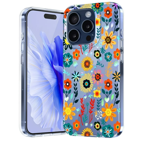 Dteck Case for iPhone 15 Pro Max Case Clear with Design Slim Protective Soft TPU Bumper Embossed Pattern,Garden