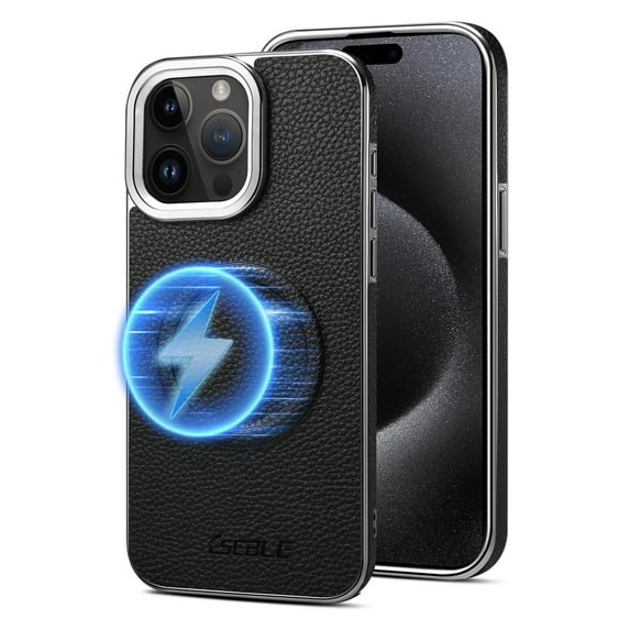 Dteck Case for iPhone 15 Pro Max,Magnetic Leather Case Mag-Safe Shockproof TPU Slim Luxury Business Back Cover, Black