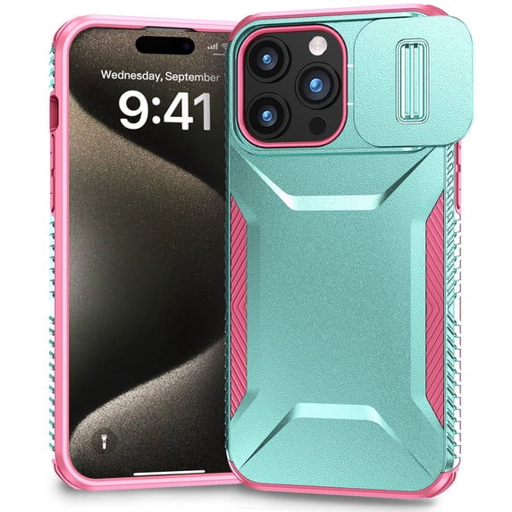 Dteck Case for iPhone 15 Pro Max,Shockproof TPU+PC Armor Case Slide Lens Protection Cover for iPhone 15 Pro Max,Green