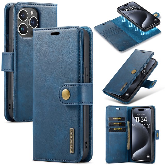 Dteck Case for iPhone 15 Pro Max Wallet 2 in 1 Magnetic Detachable Folio Flip Leather Case for Men Women,Blue