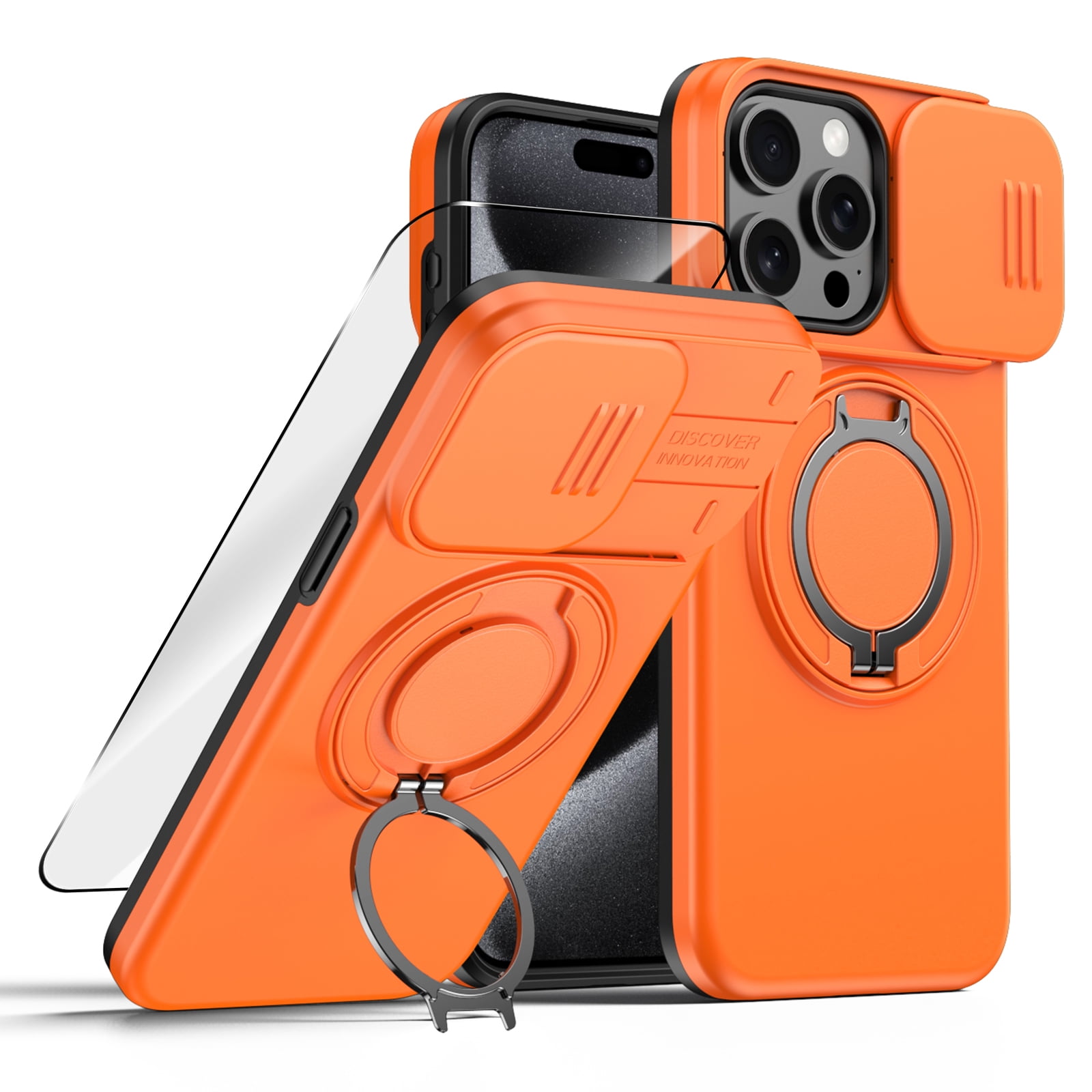 Multiple Layer Screen Protector Dteck Case for iPhone 15 Pro Max with Magnetic Ring Stand Screen ...