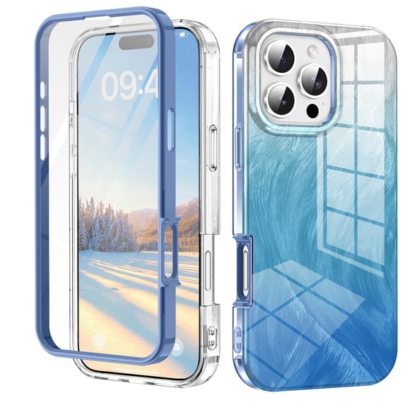 Dteck Case for iPhone 16,Full Body Protection Case Marble Pattern Slim TPU+PC Built-in Screen Protector Shockproof Back Cover for iPhone 16,Blue