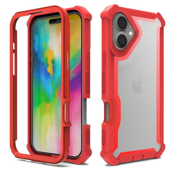 Dteck Case for iPhone 16 Plus,Shockproof Dual-Layer Protection Silicone+PC Case Heavy Duty Rugged Crystal Clear Back Cover for iPhone 16 Plus,Red