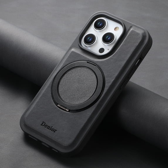Dteck Case for iPhone 16 Pro Max,Magnetic Leather Case with 360° Rotation Ring Stand Business Phone Cover for iPhone 16 Pro Max,Black