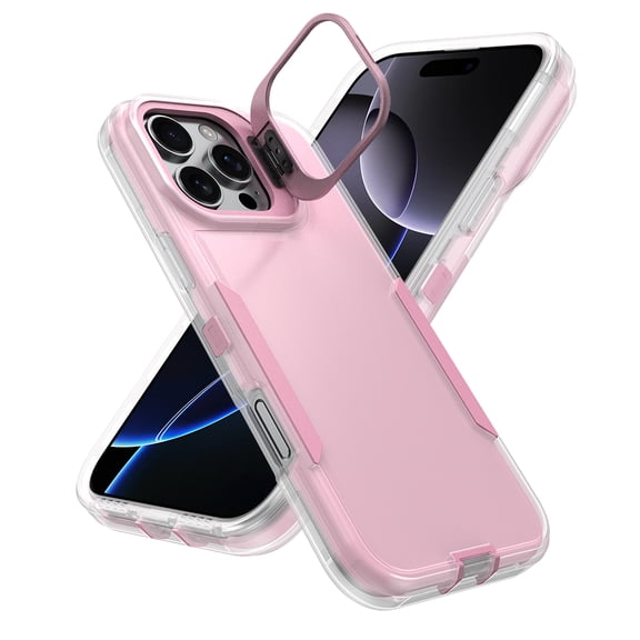 Dteck Case for iPhone 16 Pro Max, Shockproof TPU+PC Case Built in Stash Stand Back Cover for iPhone 16 Pro Max,Pink