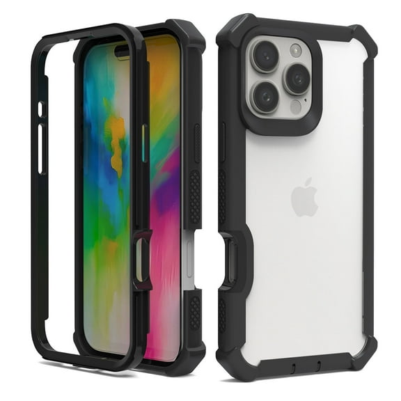 Dteck Case for iPhone 16 Pro,Shockproof Dual-Layer Protection Silicone+PC Case Heavy Duty Rugged Crystal Clear Back Cover for iPhone 16 Pro,Black