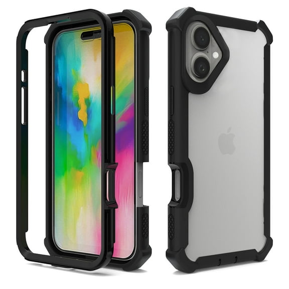 Dteck Case for iPhone 16,Shockproof Dual-Layer Protection Silicone+PC Case Heavy Duty Rugged Crystal Clear Back Cover for iPhone 16,Black