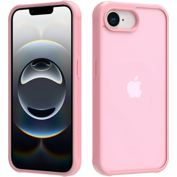 Dteck Case for iPhone 16e / iPhone 17e,Shockproof Translucent PC Case Slim Frosted Back Soft Silicone Bumper Cover for iPhone 16e/17e,Pink