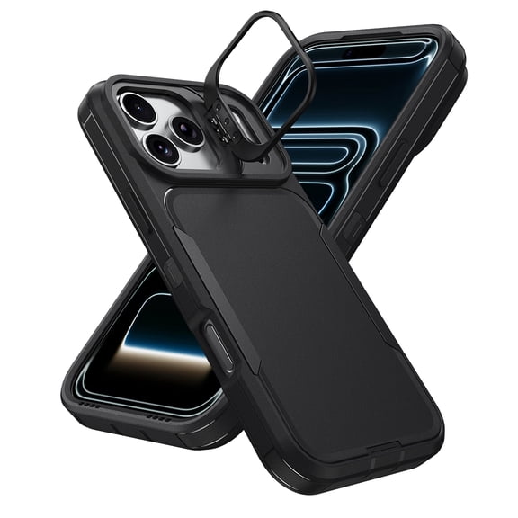 Dteck Case for iPhone 17 Pro Max, Shockproof TPU+PC Case Built in Stash Stand Back Cover for iPhone 17 Pro Max,Black
