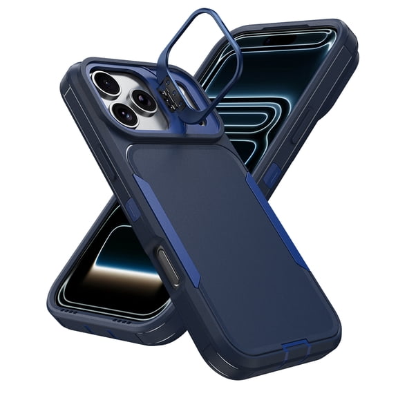 Dteck Case for iPhone 17 Pro Max, Shockproof TPU+PC Case Built in Stash Stand Back Cover for iPhone 17 Pro Max,Blue