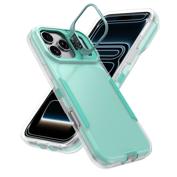Dteck Case for iPhone 17 Pro Max, Shockproof TPU+PC Case Built in Stash Stand Back Cover for iPhone 17 Pro Max,Cyan